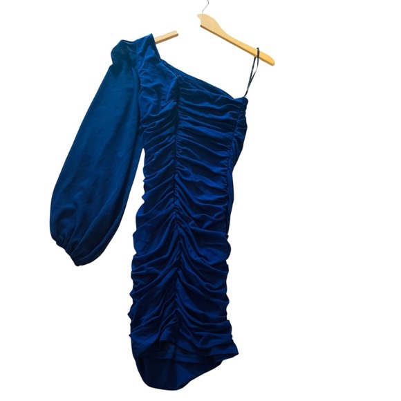 Hello Molly Fitted Dark Blue Mini Dress One Shoulder Ruched Ink - Picture 4 of 6
